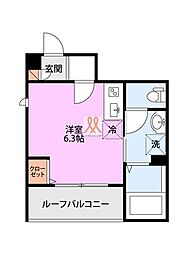 グラン セ ロータス 2階ワンルームの間取り