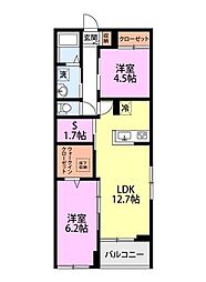 (仮称)日野市百草AP 2LDKの間取図画像