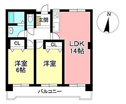 ホワイトキャッスル豊田1 2LDKの間取図画像
