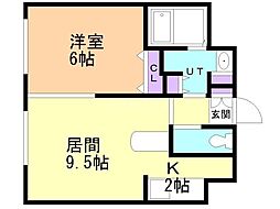 レインボータウン24 1LDKの間取図画像