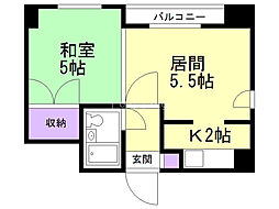 パールタウン大通 7階1DKの間取り