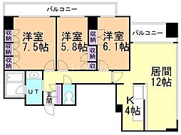 グランカーサ裏参道 13階3LDKの間取り