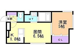 札幌市営東西線 西18丁目駅 徒歩2分の賃貸マンション 1階1LDKの間取り