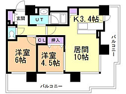 ブランズタワーアイム札幌大通公園 3階2LDKの間取り