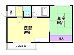 クレセントハウスＢ棟 1階1LDKの間取り