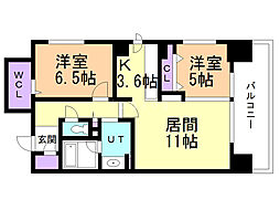 デュオヒルズ札幌Ｍｉｄ 5階2LDKの間取り