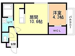 円山公園ビューアパートメント 2階1LDKの間取り