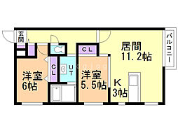 サクラディア苗穂 4階2LDKの間取り