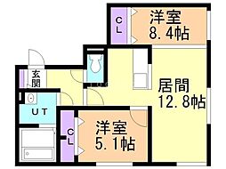 札幌市営東西線 西18丁目駅 徒歩9分の賃貸マンション 2階2LDKの間取り