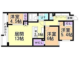 札幌市中央区南十条西21丁目マンション 3LDKの間取図画像