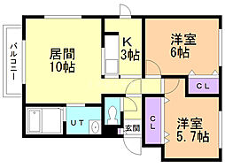 アルページュＬ・Ａ 4階2LDKの間取り