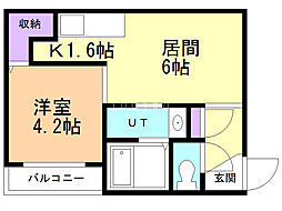シェリシス南6条 4階1LDKの間取り