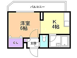オパス宮の森 2階1DKの間取り