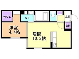 札幌市営東西線 西18丁目駅 徒歩13分の賃貸マンション 4階1LDKの間取り
