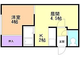公園南ハイム 1DKの間取図画像
