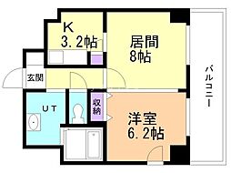JR千歳線 苗穂駅 徒歩4分の賃貸マンション 5階1LDKの間取り