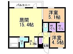 札幌市中央区南六条西13丁目マンション 2LDKの間取図画像