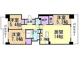 ブランズ札幌中島公園 2階3LDKの間取り