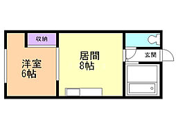ハシモトロイヤル山の手 1LDKの間取図画像
