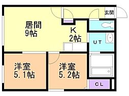 札幌市中央区南三条西12丁目マンション 2LDKの間取図画像