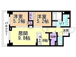 札幌市中央区北三条西12丁目マンション 2LDKの間取図画像