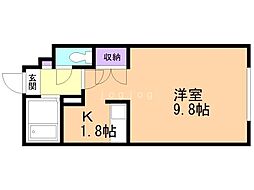パスカル山の手 1Kの間取図画像