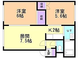 コーポクリーク山の手 2LDKの間取図画像