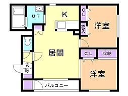 グランピア山の手 2LDKの間取図画像