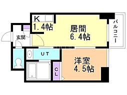 シュクル医大南 1DKの間取図画像
