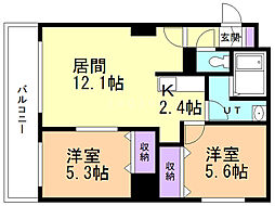 グランカーサ北3条 2LDKの間取図画像