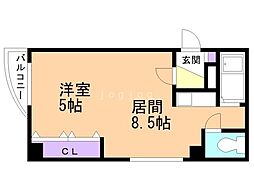 モアトンデン 1Kの間取図画像