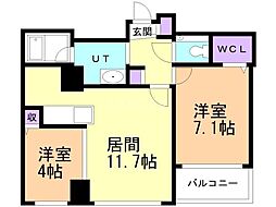 ラ・クラッセ札幌大通サウスシティ 2LDKの間取図画像