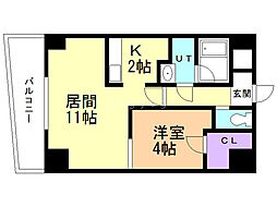 日宝ノール山鼻 1LDKの間取図画像