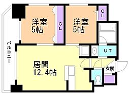 ラ・ソレイユ南2条 2LDKの間取図画像