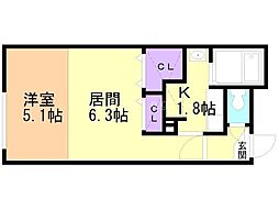 モデュロールナカジマコーエン2nd 1DKの間取図画像