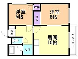 木村ビル 2LDKの間取図画像