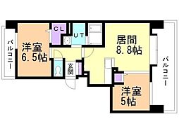 ドミ山鼻八条 2LDKの間取図画像