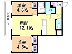 メニーズコート麻生西プレミア 2LDKの間取図画像