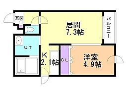 ディスティニー2 1LDKの間取図画像