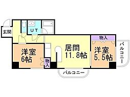 ウィング円山北町 2LDKの間取図画像