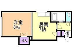 プレサント南10西11 1DKの間取図画像