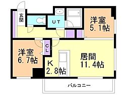 RESIDIA円山北五条 2LDKの間取図画像