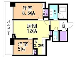 プレミスト琴似スカイクロスタワー 2LDKの間取図画像