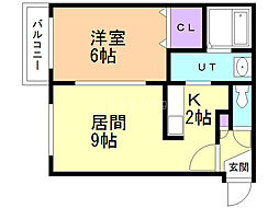 ヒューガ・パリス 1LDKの間取図画像