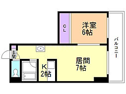 クリスタルファイブ 1LDKの間取図画像