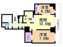 レジディア大通公園 2LDKの間取図画像