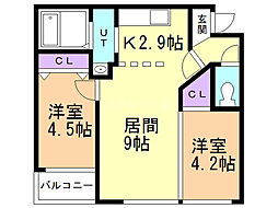 フォレストヒルズB 2LDKの間取図画像