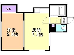 ウエストリバー 1DKの間取図画像