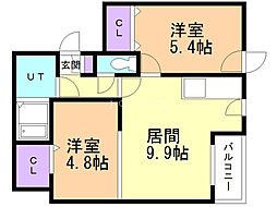 ステラ北円山 2DKの間取図画像