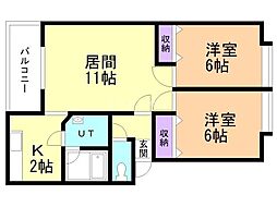 ゼルダ1 2LDKの間取図画像